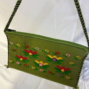 Floral Embroidered Green Handbag